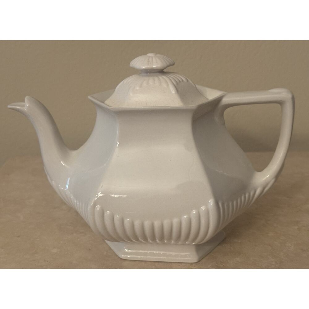 Wm Adams & Sons Micratex Ironstone Hexagon Teapot White England Included 40oz.